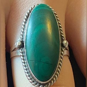 Lovely oval malachite Ring/ Size 7 3/4
